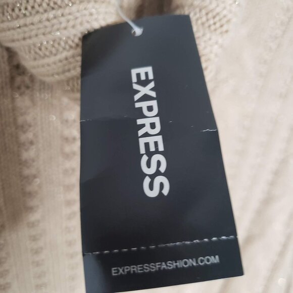 Express NWT Woman Size L Camel Gold Sparkle Turtleneck Cable Knit Cuffed Sleeve - Picture 5 of 6